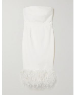 Safiyaa Goya Strapless Feather-Trimmed Crepe Midi Dress - White