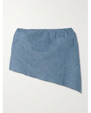 Deiji Studios Line Strapless Asymmetric Striped Organic Linen Top - Blue