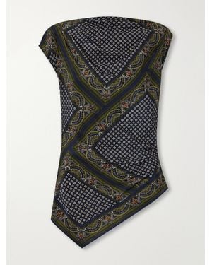 Veronica Beard Yvonne Asymmetric Printed Silk-Blend Satin Top - Black