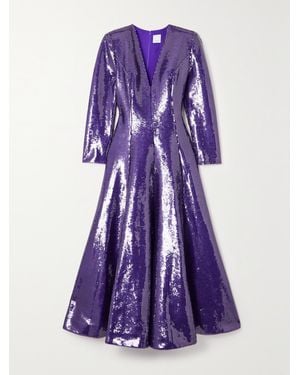 Huishan Zhang Andy Pleated Sequined Satin Maxi Dress - Purple