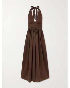 Matteau Gathered Organic Cotton-Poplin Halterneck Maxi Dress - Brown