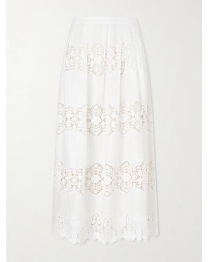 Miguelina Carissa Embroidered Cotton And Linen-Blend Midi Skirt - Blanc