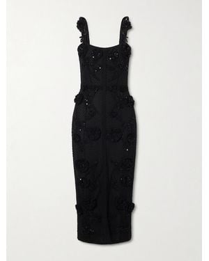 Carolina Herrera Embellished Crocheted Midi Dress - Black