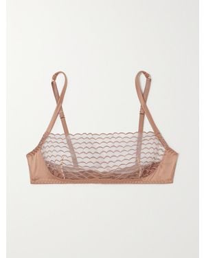 Coco De Mer Talia Satin-Trimmed Embroidered Tulle Soft-Cup Bra - Brown