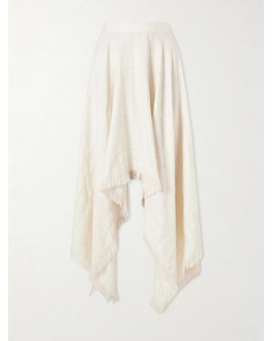 Kallmeyer Frayed Asymmetric Tweed Midi Skirt - White