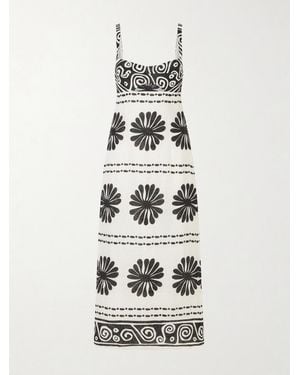 Cala De La Cruz Nara Cutout Printed Linen Midi Dress - White