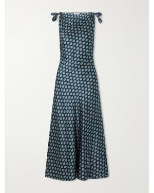 Doen Mariselle Printed Halterneck Seersucker Silk-Blend Maxi Dress - Blue