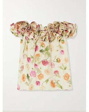 Carolina Herrera Off-The-Shoulder Ruffled Floral-Print Cotton-Blend Top - Multicolour