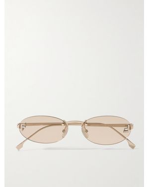 Fendi Rimless Oval-Frame Crystal-Embellished-Tone Sunglasses - Natur