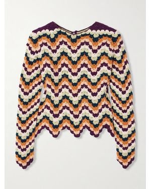 Escvdo Safi Pesca Scalloped Striped Crocheted Organic Cotton Top - Brown