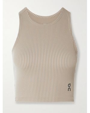 On Shoes All-Day Cropped Striped Ribbed Stretch Recycled Tank - Natural