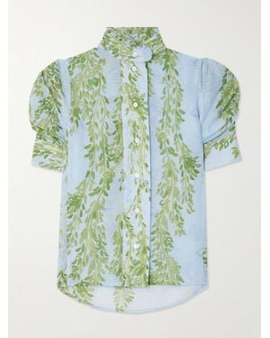 Thierry Colson Vita Ruffled Floral-Print Cotton-Voile Shirt - Blue