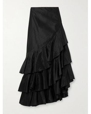 Johanna Ortiz Spirit Of Exploration Asymmetric Ruffled Silk Maxi Skirt - Black
