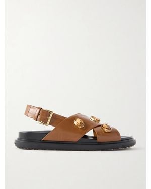 Marni Fussbett Embellished Leather Slingback Sandals - Brown