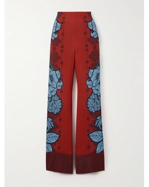 Borgo De Nor Pantalon En Crêpe De Chine À Imprimé Fleuri Et À Finitions En Satin Havana - Rouge