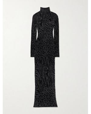 Alex Perry Devoré-Velvet Turtleneck Gown - Black