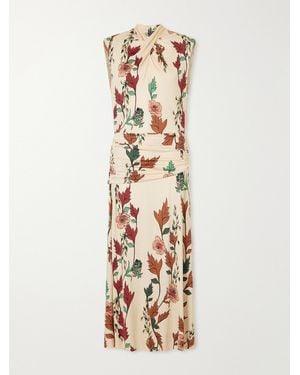 Johanna Ortiz Hibiscus Compass Floral-Print Satin Maxi Dress - Metallic