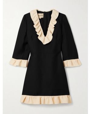 Valentino Garavani Ruffled Wool And Silk-Blend Crepe Mini Dress - Black