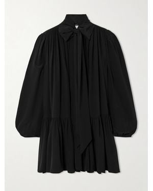 Saint Laurent Pussy-Bow Gathered Silk Crepe De Chine Mini Dress - Black