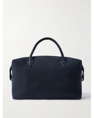 Metier Vérité City Braided Leather-Trimmed Nubuck Tote - Blue