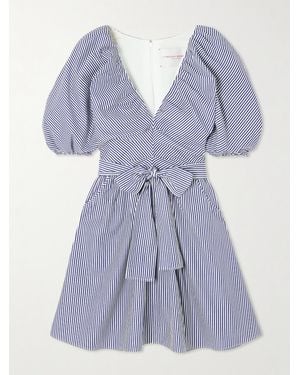 Carolina Herrera Belted Striped Cotton-Poplin Mini Dress - Purple