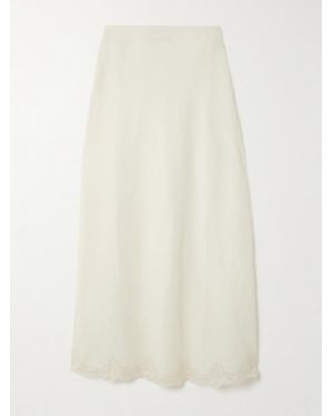 RIXO London Crystal Lace-Trimmed Linen-Blend Midi Skirt - White