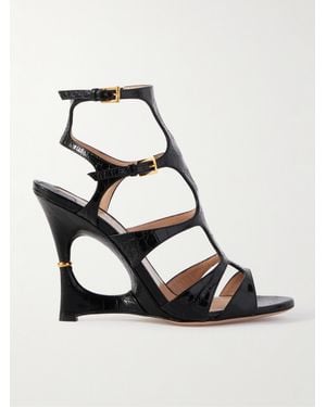 Tom Ford Paradis Cutout Croc-Effect Leather Wedge Sandals - Black