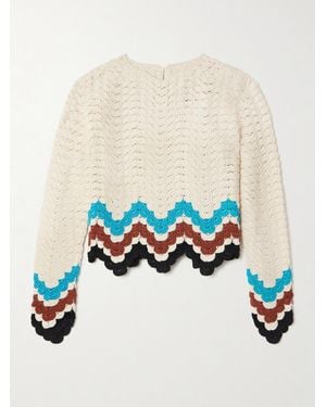 Escvdo Safi Oberteil Aus Gehäkelter Baumwolle Mit Wellenkanten - Weiß