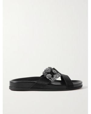 Manolo Blahnik Chilanghi Buckled Satin Slides - Black