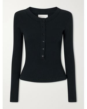Citizens of Humanity Varra Ribbed Stretch Cotton And Lyocell-Blend Henley Top - Black