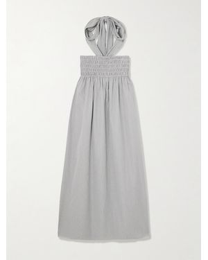 Maria McManus Smocked Pinstriped Poplin Halterneck Midi Dress - White