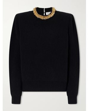 Balmain Embellished Ribbed Wool And Cashmere-Blend Sweater - Black