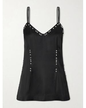 Wales Bonner Iris Studded Frayed Satin Camisole - Black