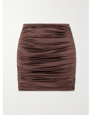 GOOD AMERICAN Ruched Stretch-Satin Mini Skirt - Brown