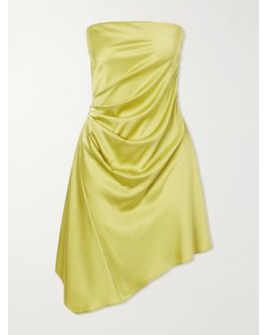 STAUD Adriana Ruched Silk-Blend Satin Mini Dress - Yellow