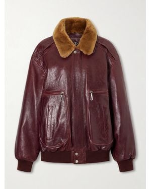 Rabanne Shearling-Trimmed Textured-Leather Jacket - Purple