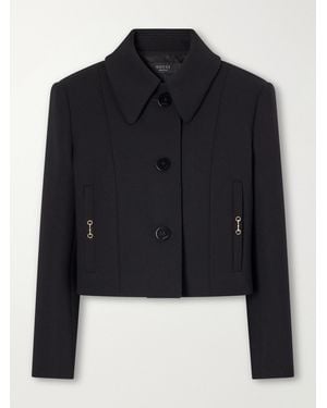 Gucci Horsebit-Embellished Cropped Wool-Crepe Jacket - Blue