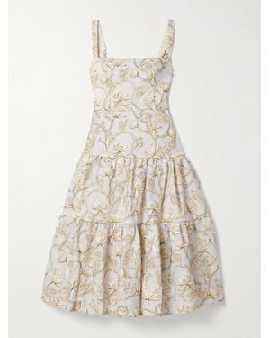 Agua Bendita Lima Soledad Embellished Floral-Print Tulle Midi Dress - Natural
