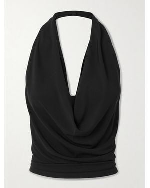 ÉTERNE Paris Draped Matte Jersey Halterneck Top - Black