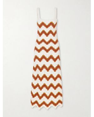 Escvdo Marea Striped Crocheted Cotton Maxi Dress - White