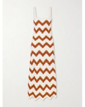 Escvdo Marea Striped Crocheted Cotton Maxi Dress - White