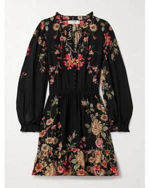 Sea Jolie Ruffled Floral-Print Crepe De Chine Mini Dress - Black