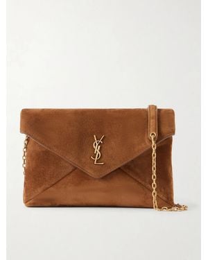 Saint Laurent Cassandre Suede Shoulder Bag - Brown