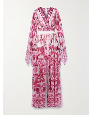 Dolce & Gabbana Majolica Belted Printed Silk-Chiffon Jumpsuit - Pink