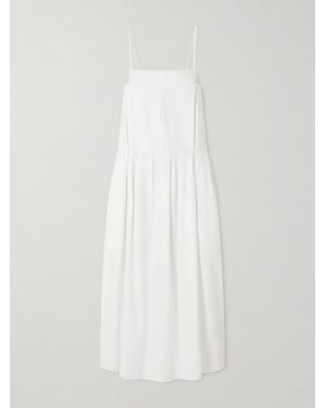 KHAITE Adira Pleated Cotton-Poplin Midi Dress - White
