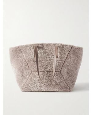 Brunello Cucinelli Große Tote Aus Shearling Mit Lederbesätzen Und Zierperlen - Natur