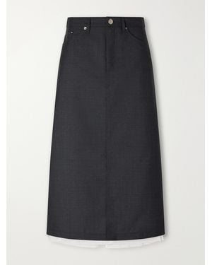 mfpen Rivet Layered Wool-Fresco Midi-Skirt - Black