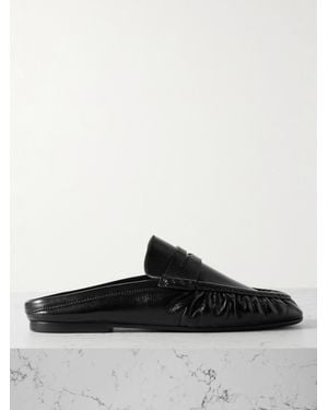 Saint Laurent Le Loafer Crinkled-Leather Slippers - Black