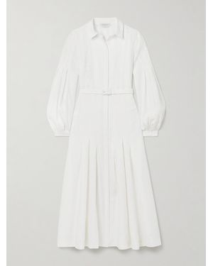Gabriela Hearst Aleka Midi-Hemdblusenkleid Aus Leinen Mit Falten Und Gürtel - Weiß