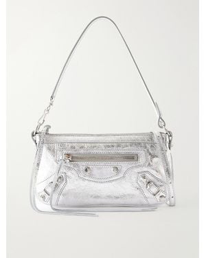 Balenciaga Le City Pouch On A Strap Embellished Crinkled-Leather Shoulder Bag - White